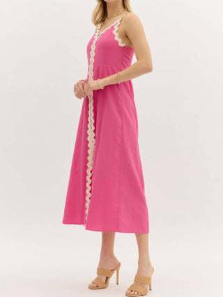 Entro - Slit hem oversized accented ricrac midi dress