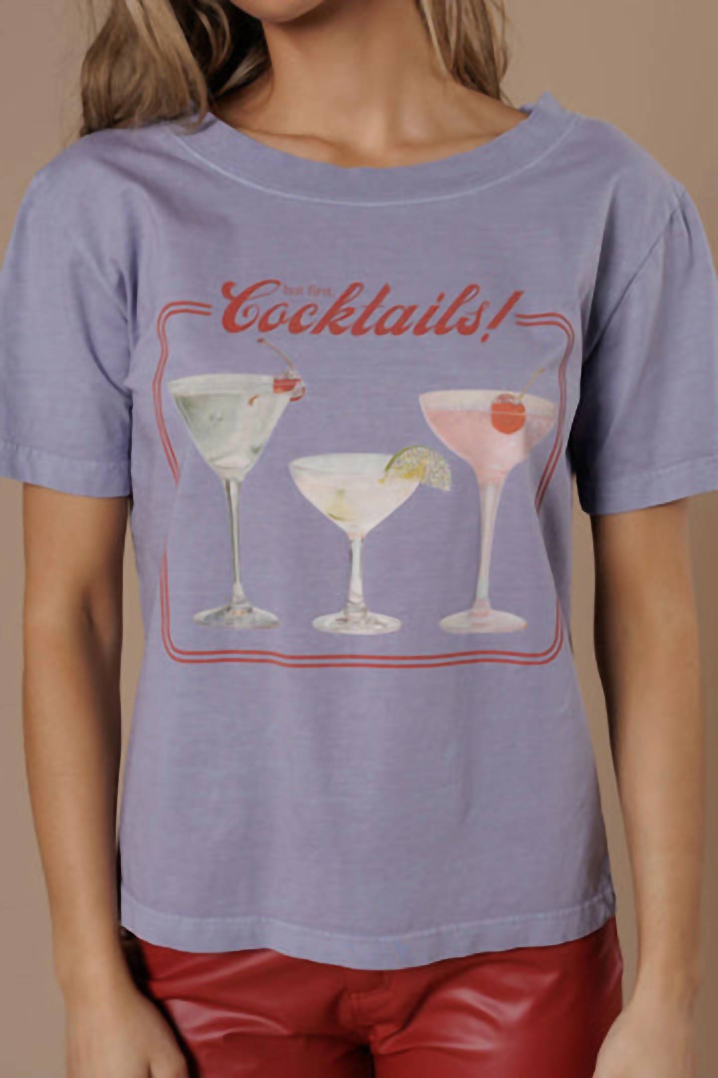 All Us - But First Cocktails Wide Neck Tee