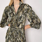 Apricot - Snakeskin Print Satin Shirt Midi Dress
