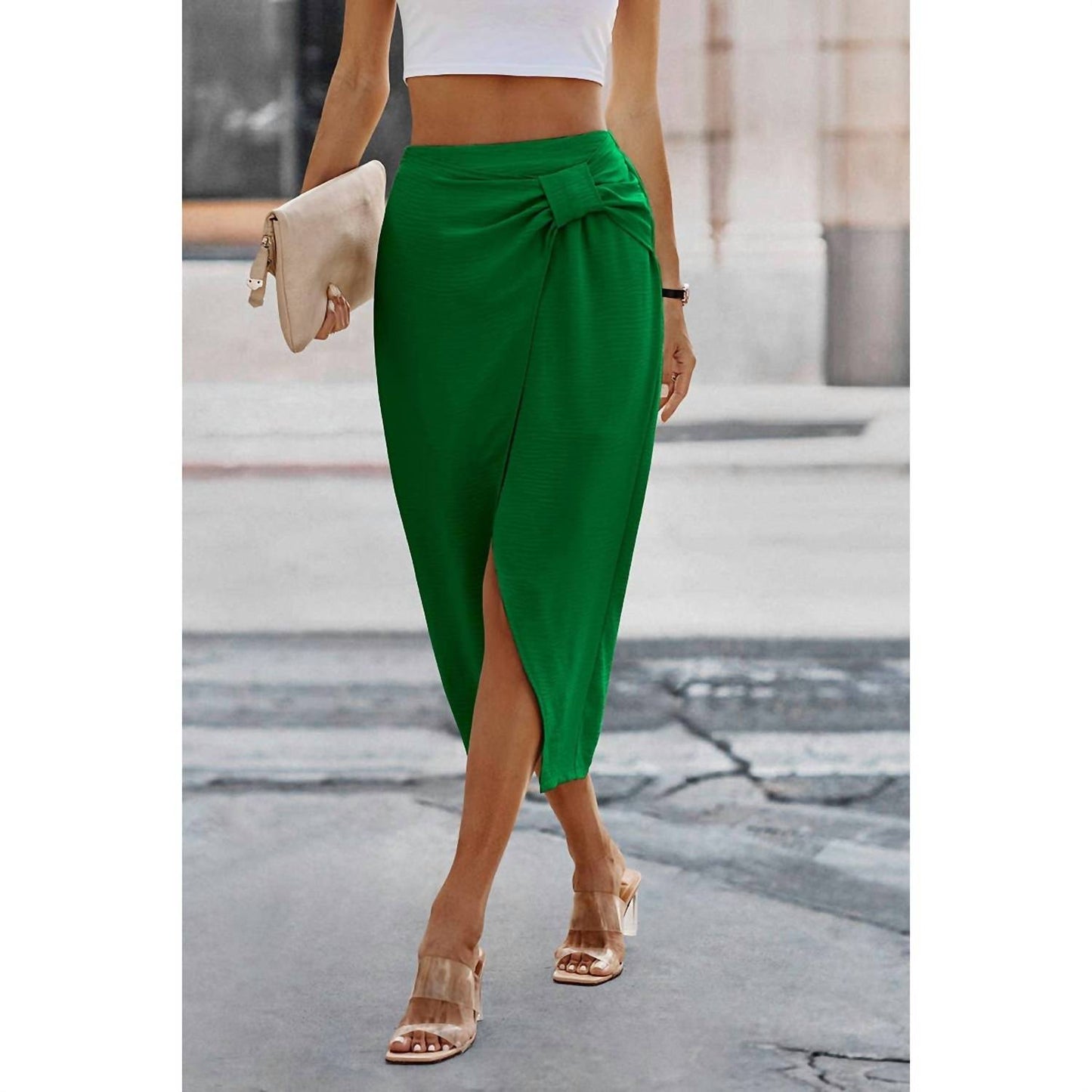 Supreme Fashion - Solid Cross Self Belt Wrap Skirt