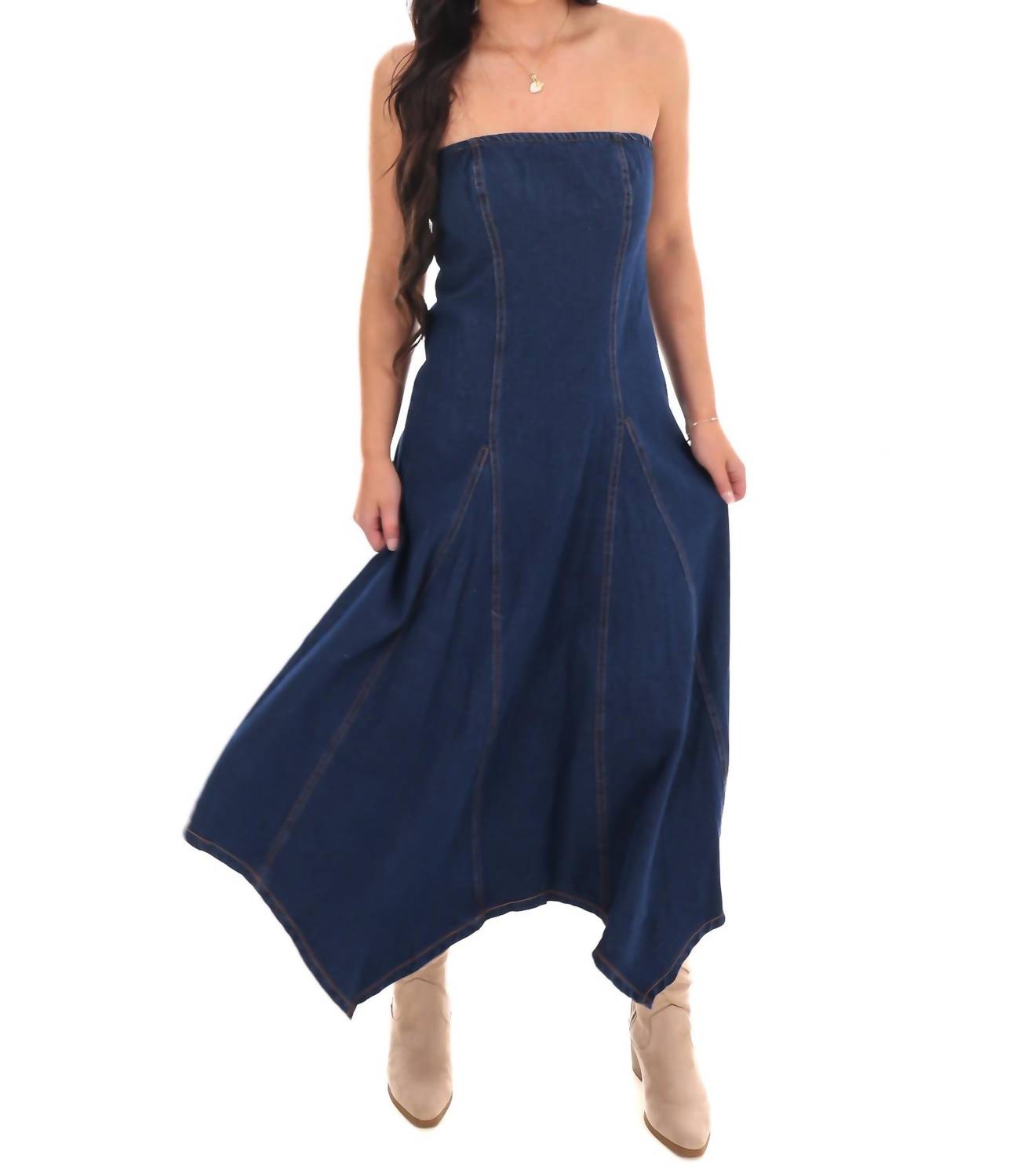 Le Lis - Chasing Joy Denim Tube Midi Dress
