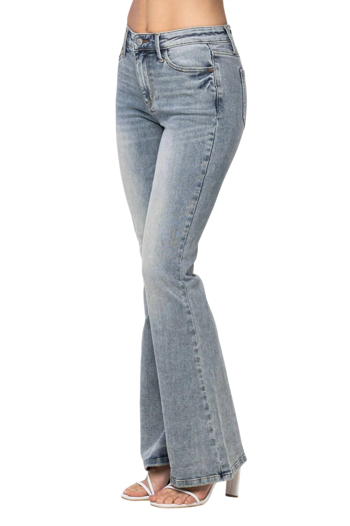 Judy Blue - Mid Rise Tinted Pin Tack Detailed Flare Jean
