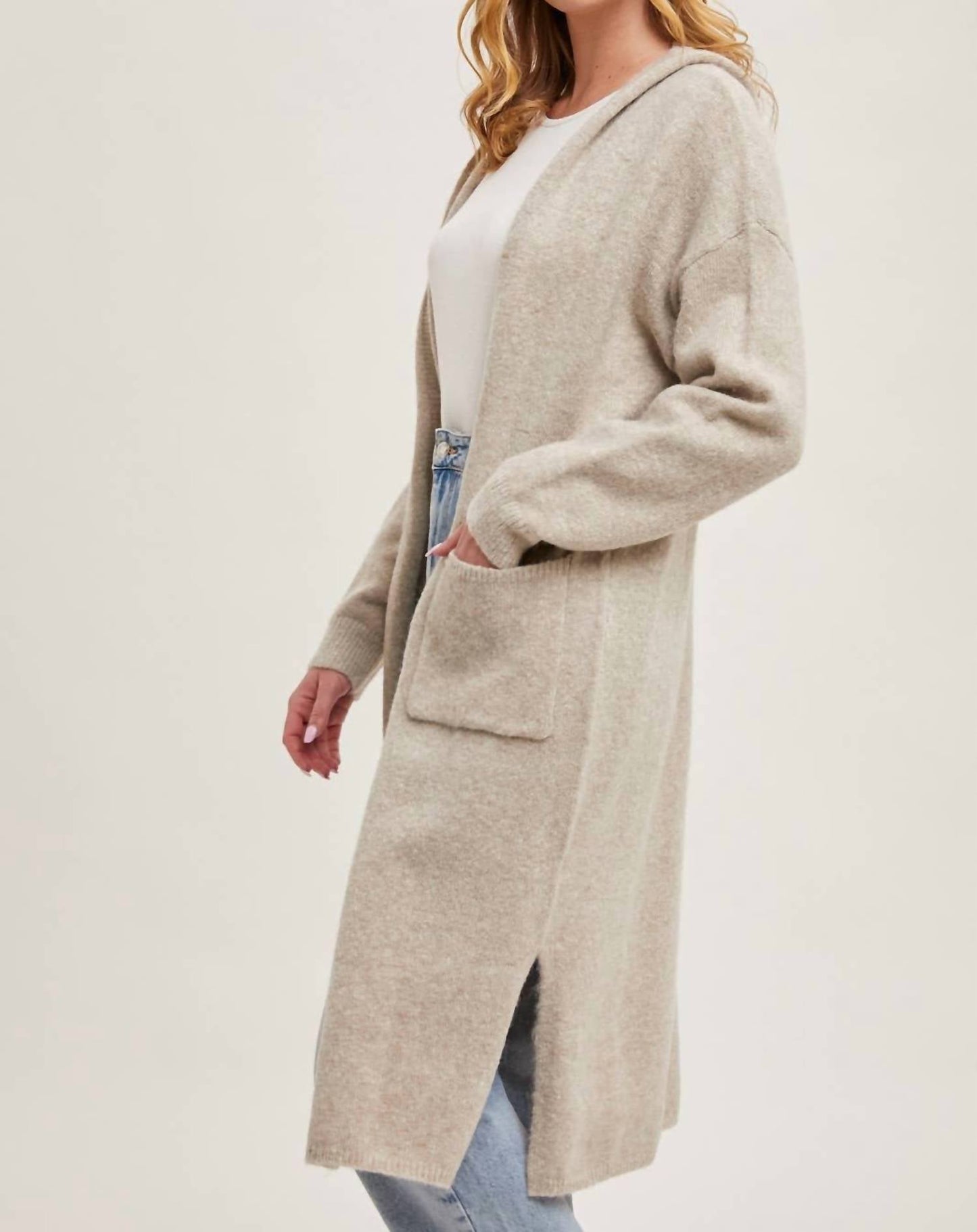 Bluivy - Longline Hoodie Drape Open Front Cardigan