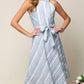 Doe And Rae - Halter Neck Multiple Stripe Midi Dress