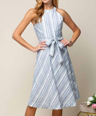 Doe And Rae - Halter Neck Multiple Stripe Midi Dress