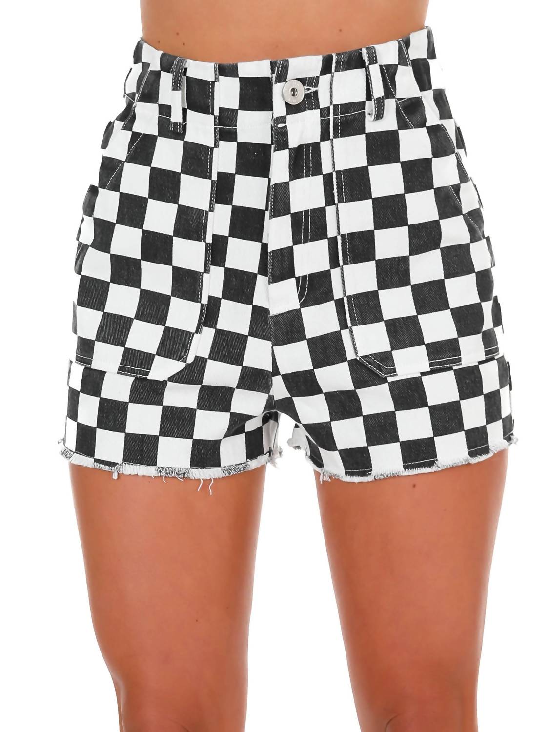 Papermoon - Got Your Number Checker Denim Shorts