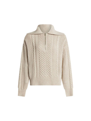Varley - CAMISOLA CAMELLO RELAXED CABLE COM MEIO ZÍPER