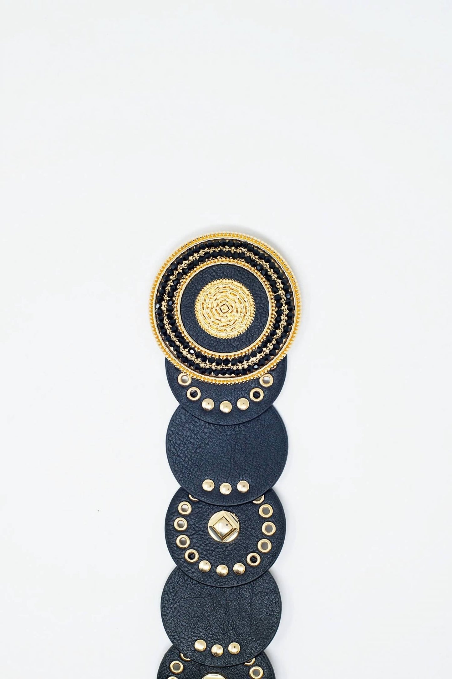 Q2 - Women's Rhinestone Vegan Leather Round Buckle Belt