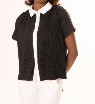 Area Stars - Trini Pleated Contrast Trim Collar Blouse
