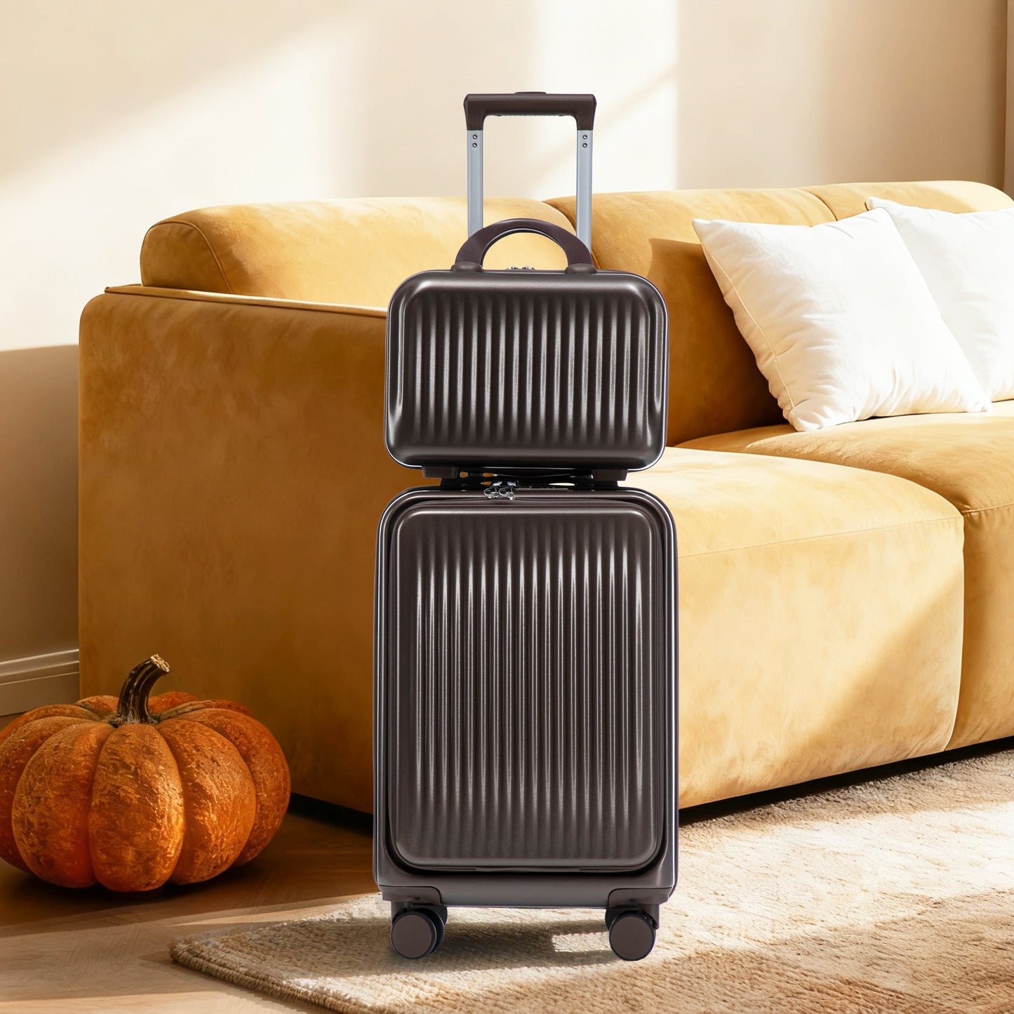 14' & 20' ABS Spinner Wheel Luggage Set with Cosmetic Case
