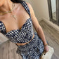 Olivaceous - Gwen Gingham Floral Corset Tank Top
