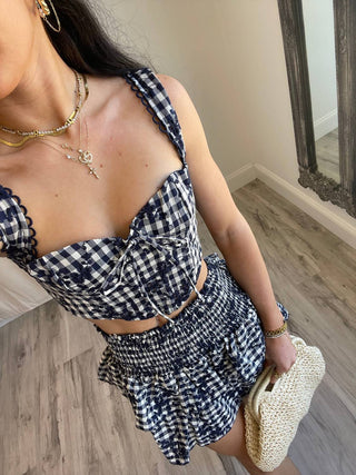 Olivaceous - Gwen Gingham Floral Corset Tank Top