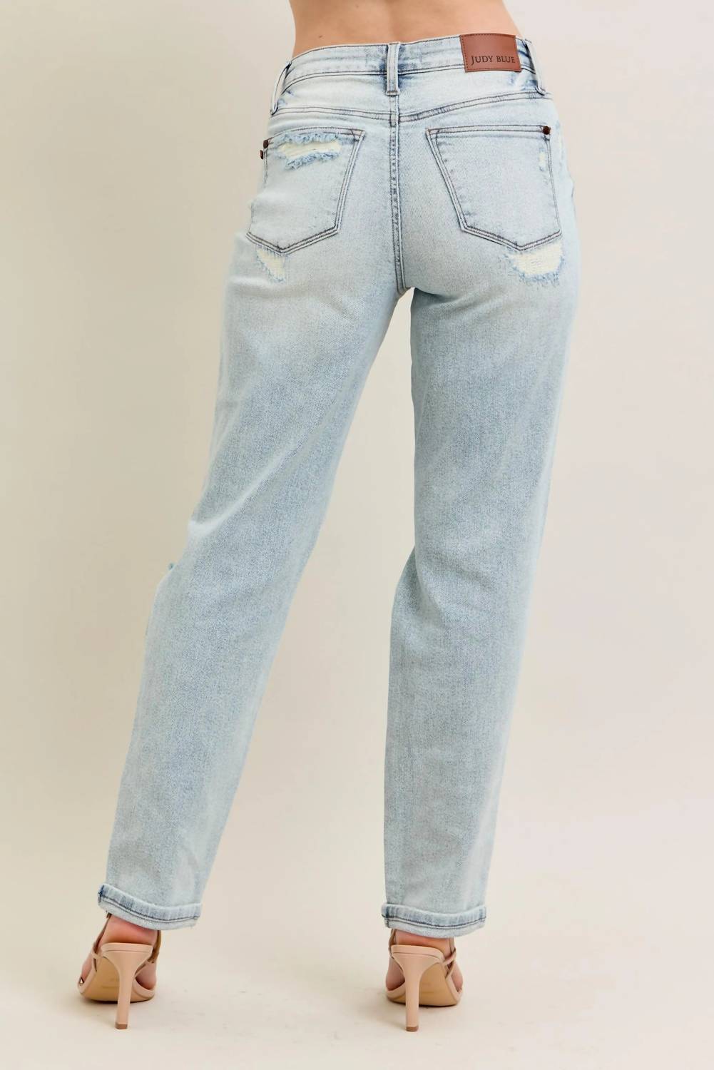 Trendsi - Judy Blue Full Size Mr Repair Stitch Detail Destroy Single Cuff Bf Jeans Plus Size