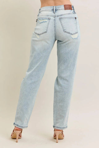 Trendsi - Judy Blue Full Size Mr Repair Stitch Detail Destroy Single Cuff Bf Jeans Plus Size