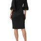 Adrianna Papell - Boat Neck 3/4 Sleeve Feather Trim Embellishment Midi Dress
