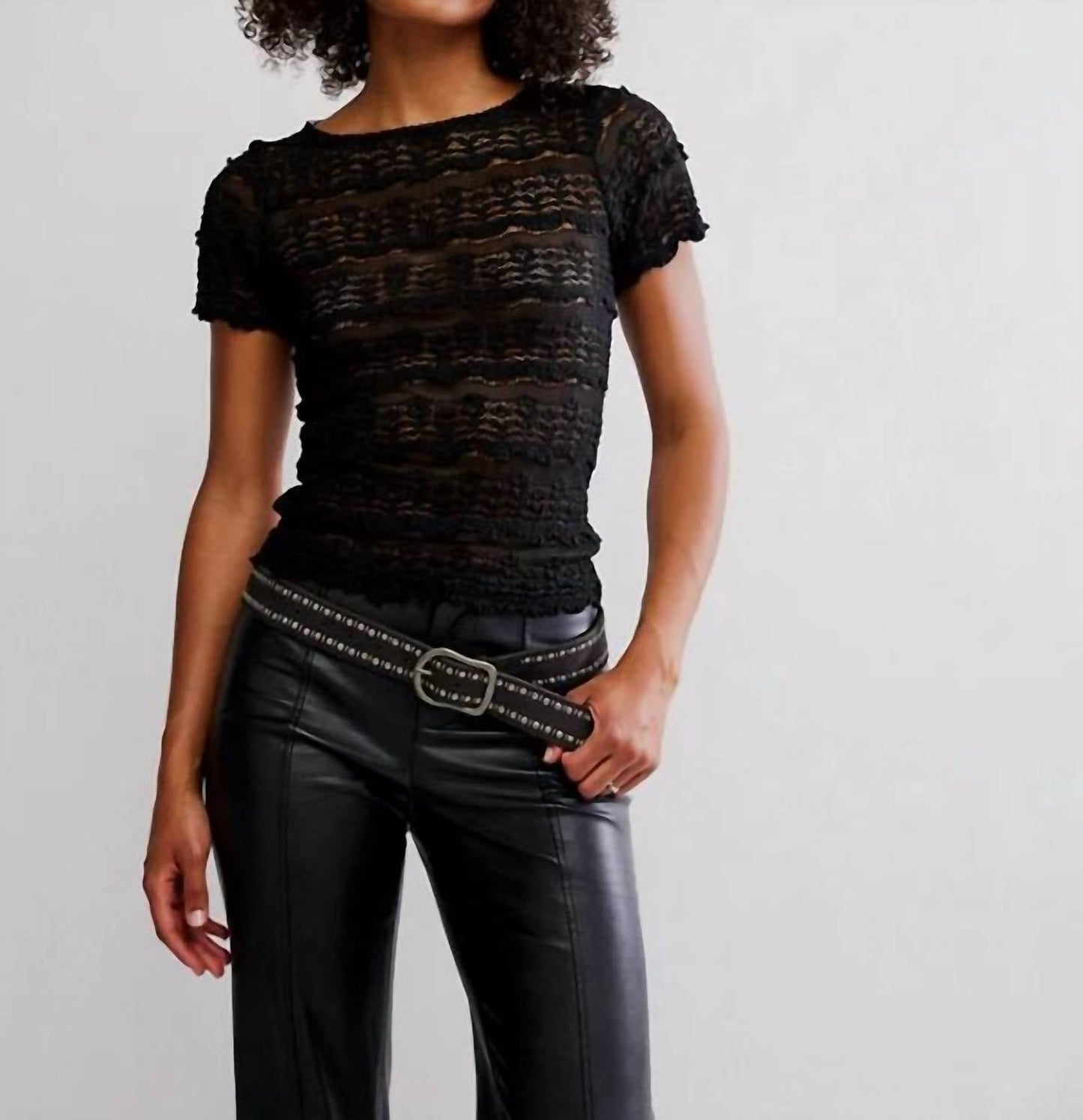 Free People - Angelina Lace Short Sleeve Tee