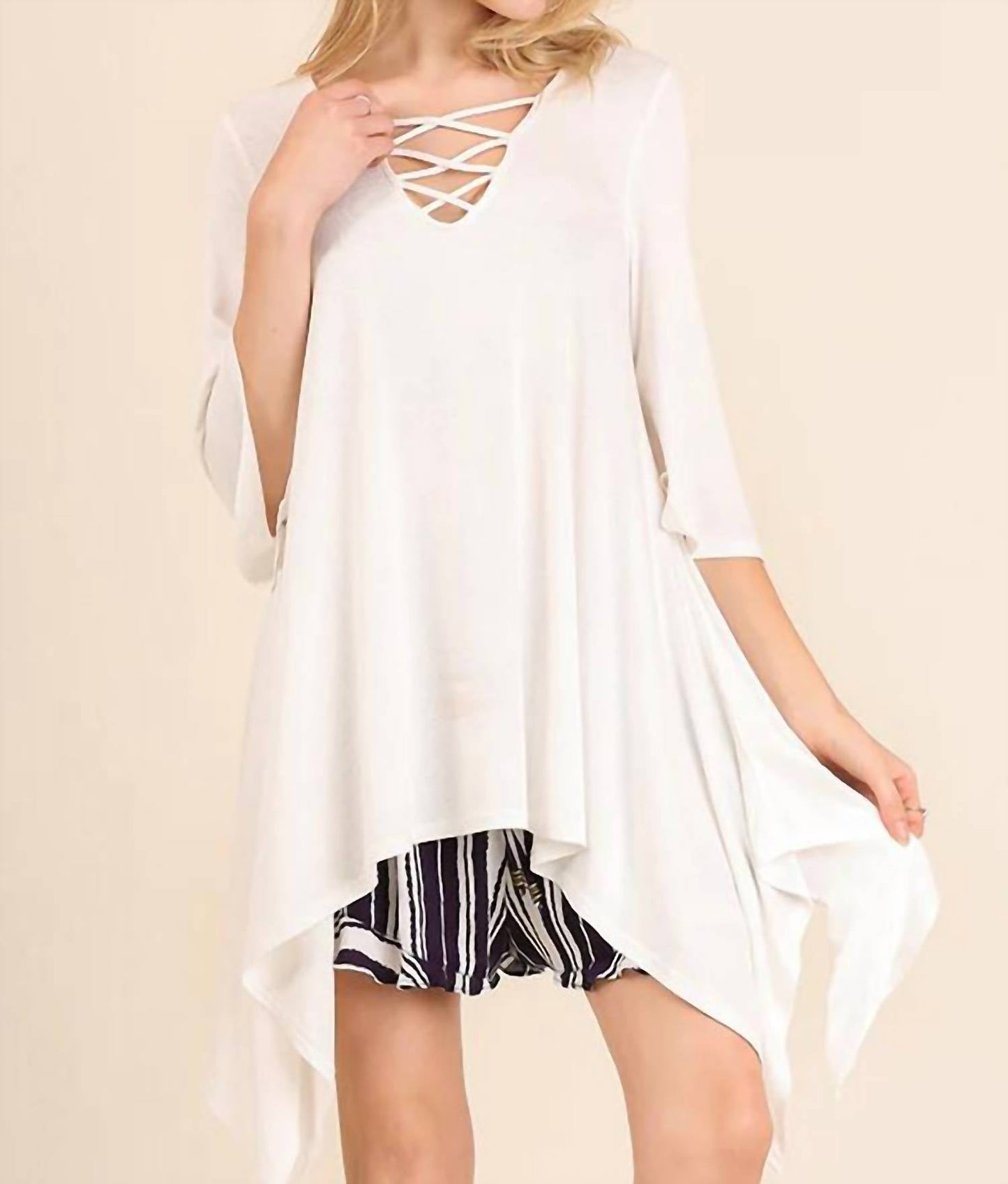 Umgee - Crossed Bell Sleeve Asymmetrical Tunic