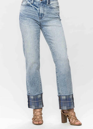 Judy Blue - Calça Jeans Vintage Xadrez com Punho Reto