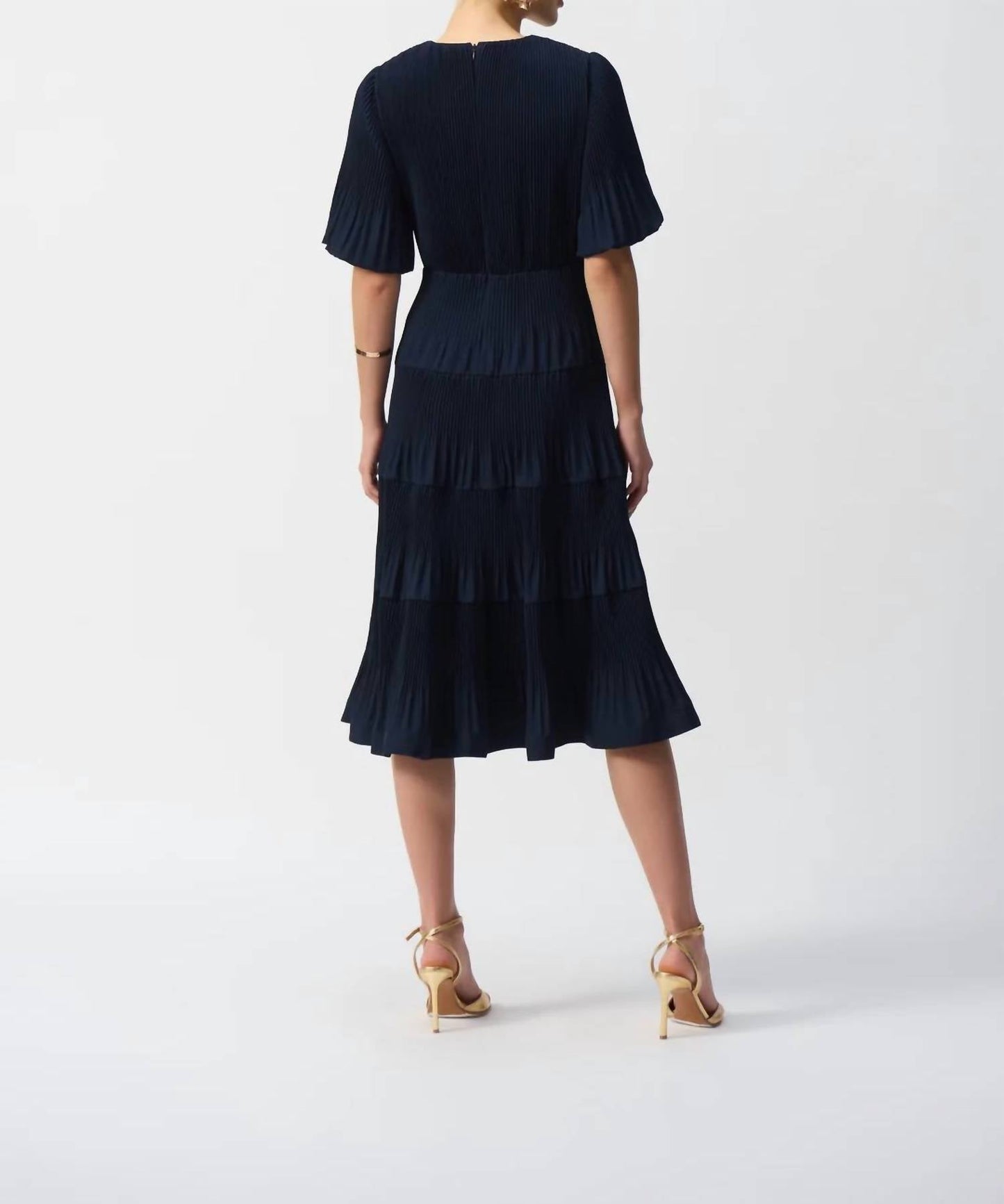 Joseph Ribkoff - V-neck Pleated Faux Wrap Midi Dress