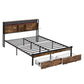 Modern Platform Bed with USB Charging Station, 2 Drawers, and LED Lights