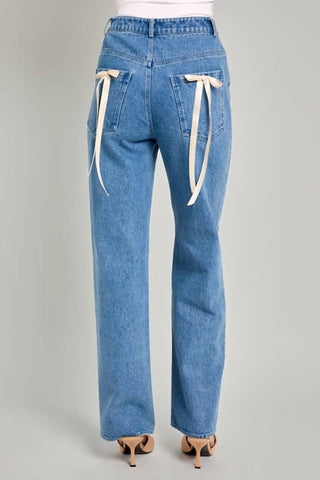 Le Lis - High Waist Straight Leg Bow Detail Denim