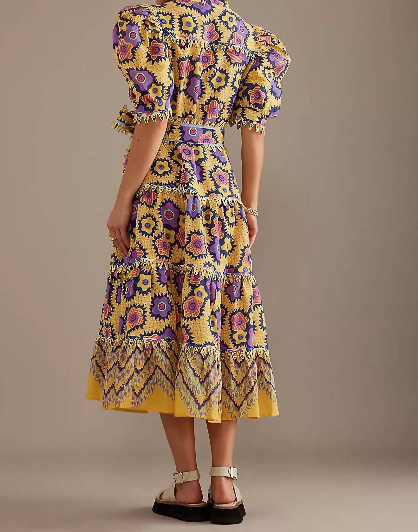 Celia B - Linen Puff-sleeve Midi Dress