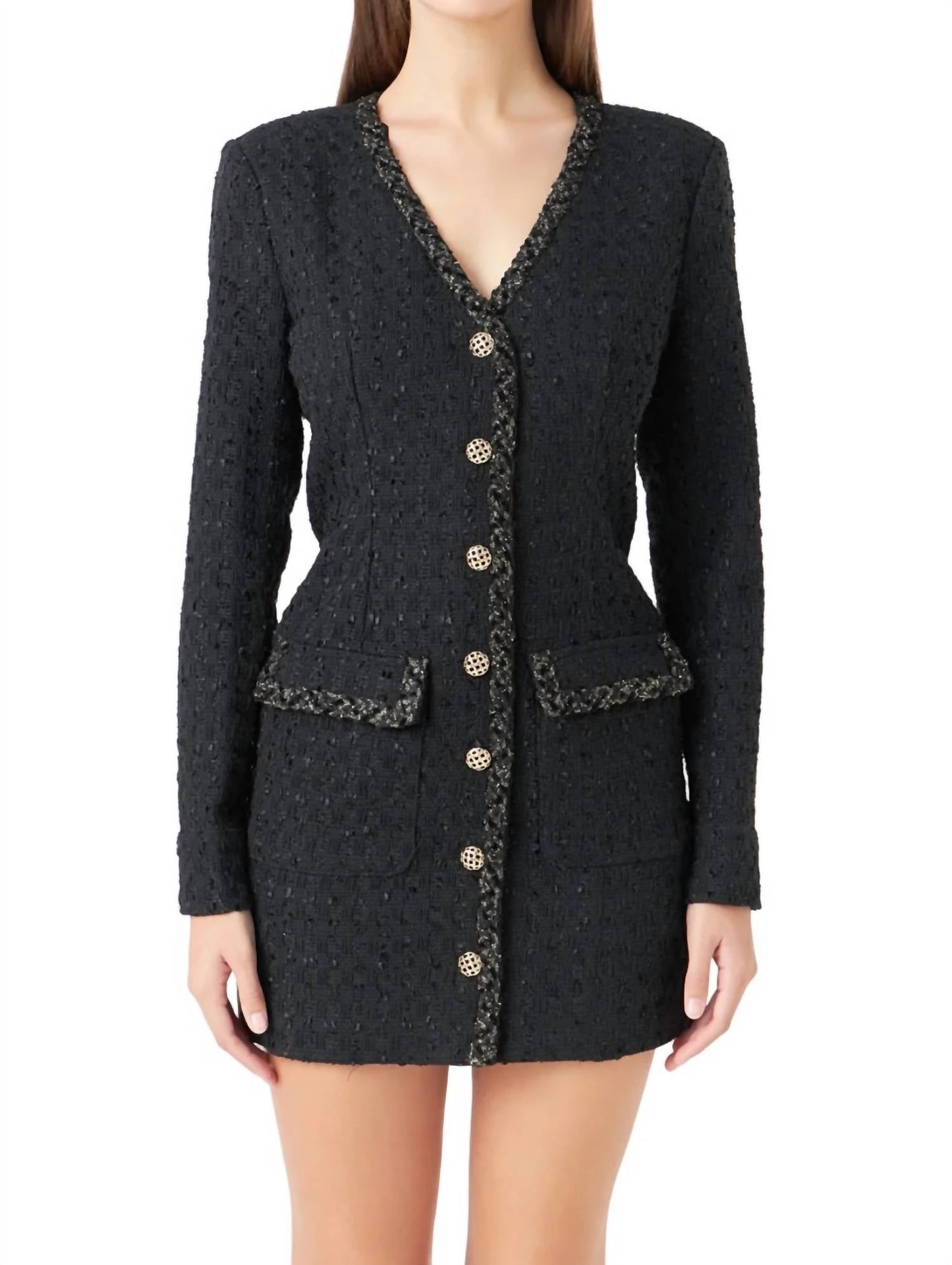 Endless Rose - Trim Detail Tweed Dress