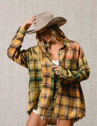Bibi - Camisa xadrez com bainha desfiada