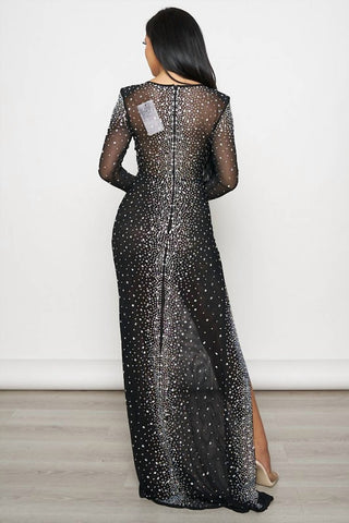 Banjul - Rhinestone Fishnet Maxi Dress