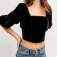 Free People - Velvet Open Back Balloon Sleeve Crop Top