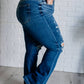 Judy Blue - Midrise Button Fly Trouser Flare With Distressing