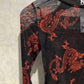 8586 - Women's Mesh Chinese Dragon Crop Top