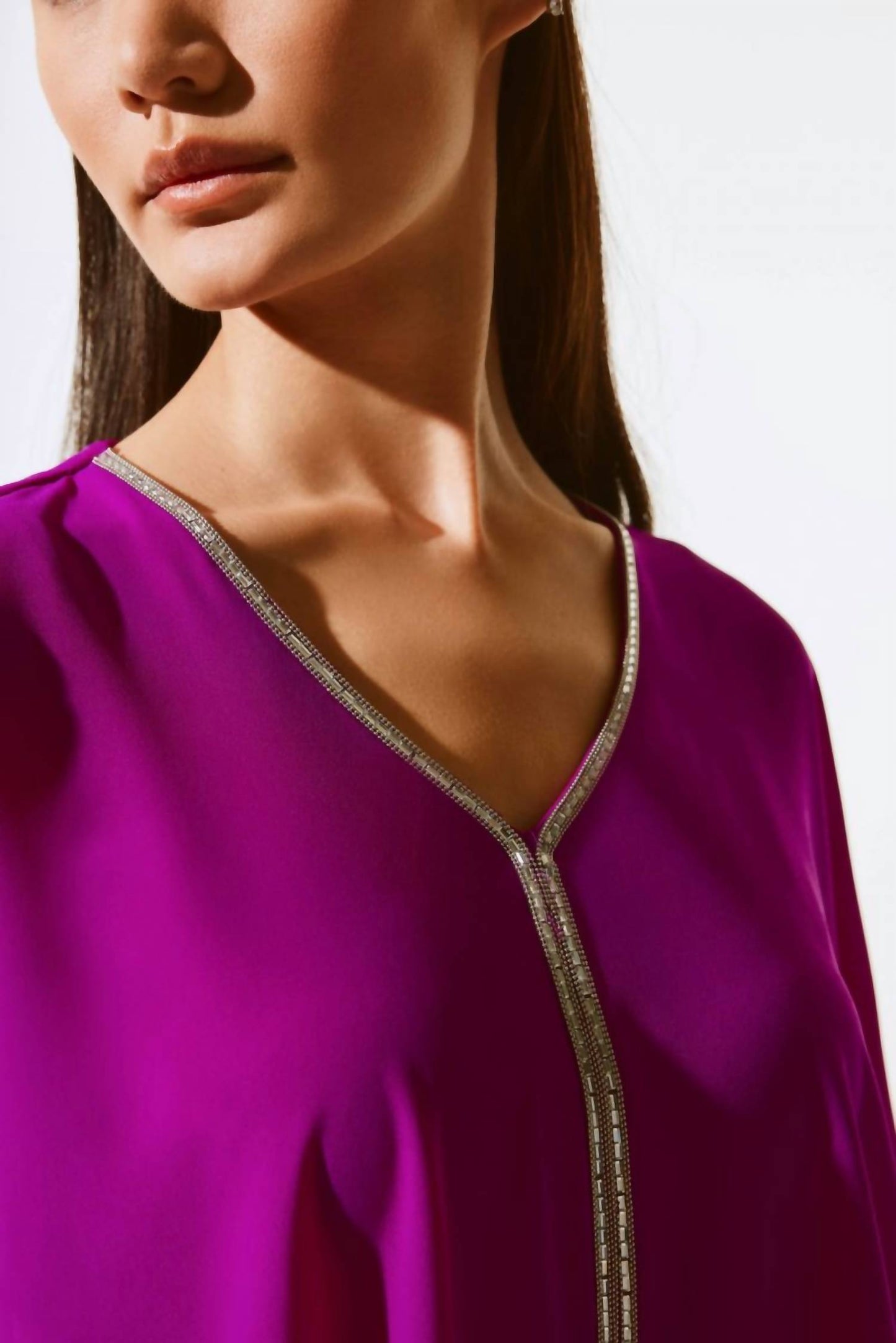 Joseph Ribkoff - Rhinestone Trim Ruffled Chiffon Poncho
