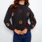 Charlie B - Mock Neck Floral Embroidery Sweater