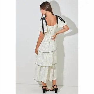 Baevely By Wellmade - Vestido midi Kat com estampa de bolinhas e camadas