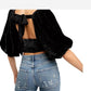 Free People - Velvet Open Back Balloon Sleeve Crop Top