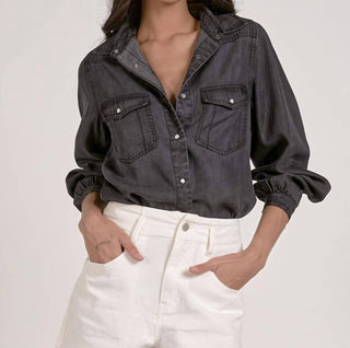 Elan - Camisa Demin de manga comprida com dois bolsos