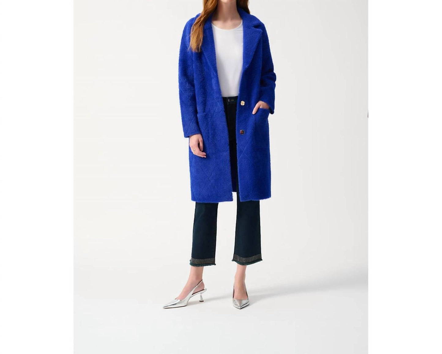 Joseph Ribkoff - Quilted Fuzzy Knit Long Sleeve Coat