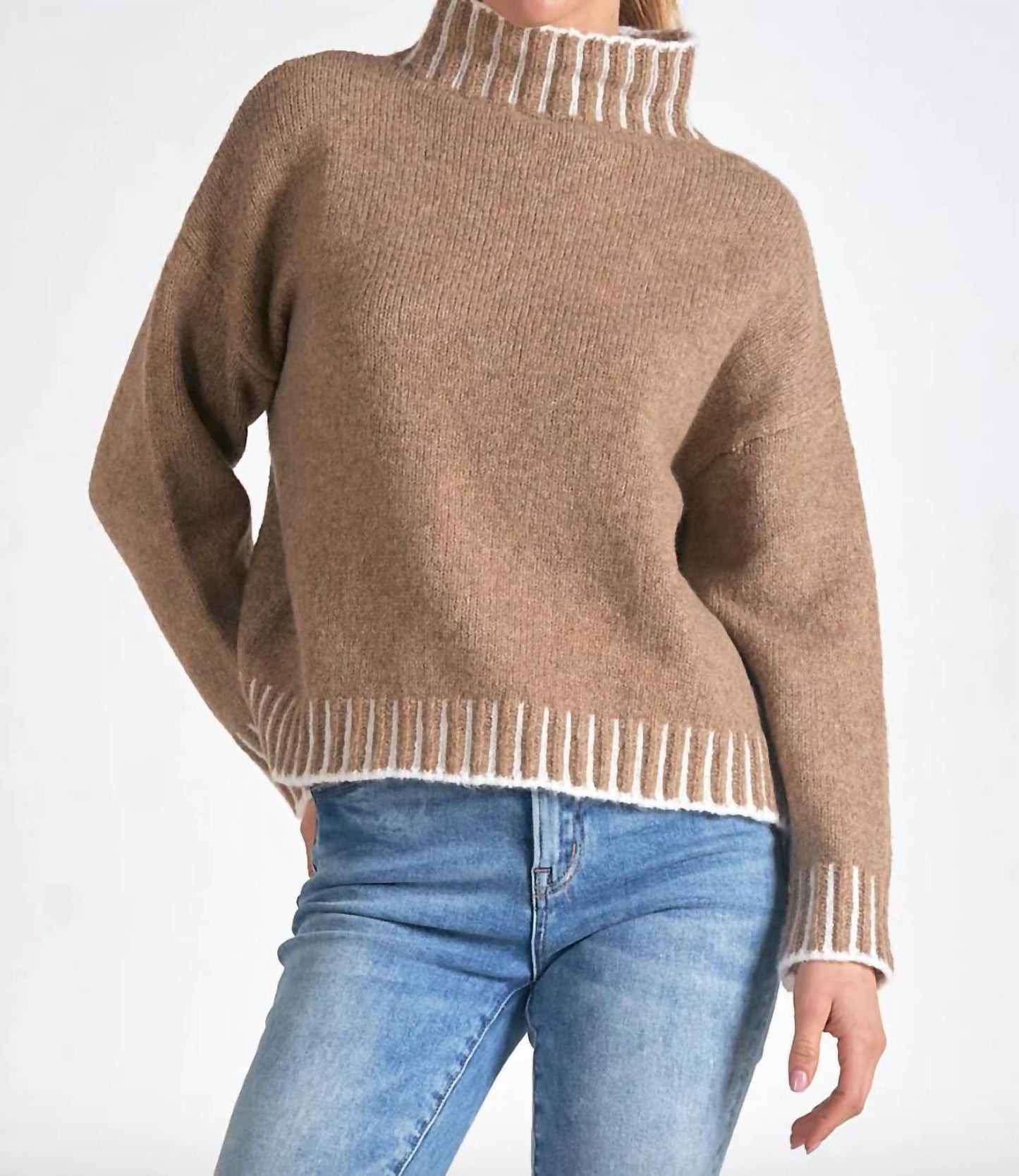 Elan - Stitch Detail Turtleneck Sweater