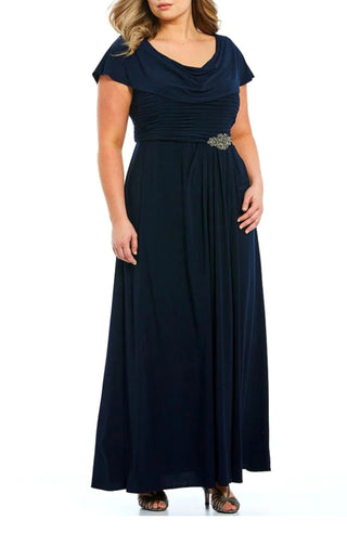 Alex Evenings - Matte Jersey Pleated Embellished Side Detail Long Gown