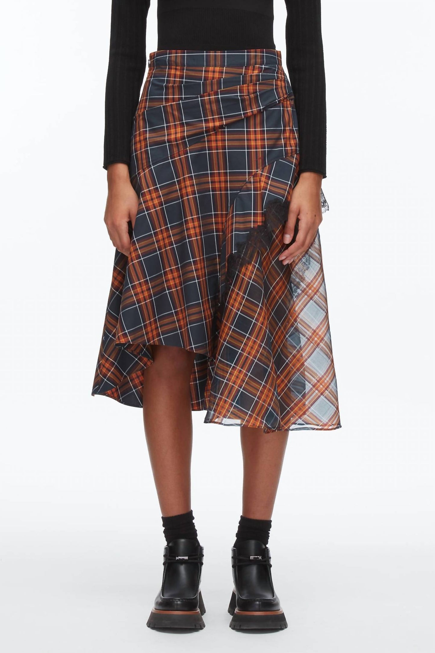 3.1 Phillip Lim - DRAPED MIDI SKIRT WITH ORGANZA COMBO