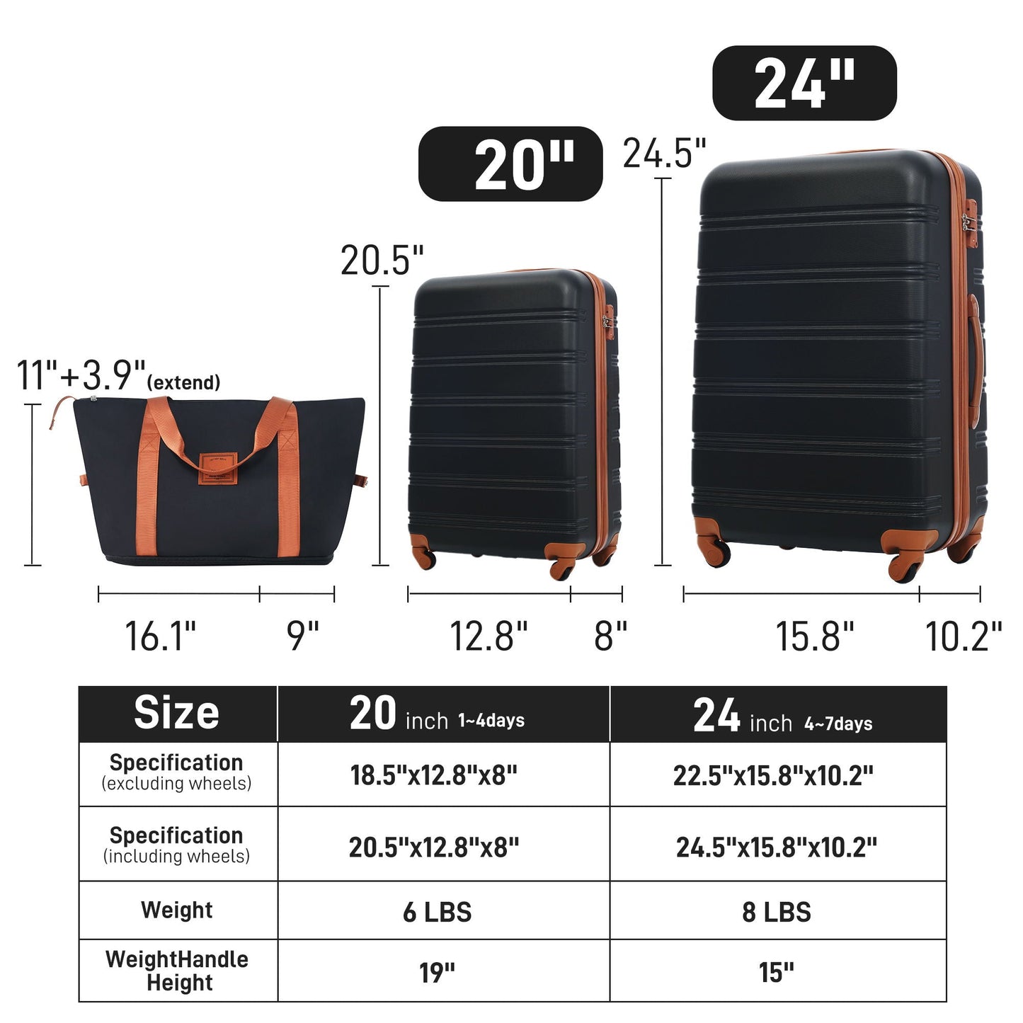 Hardshell Luggage Sets 2 Pieces with Spinner Suitcase and TSA Lock
