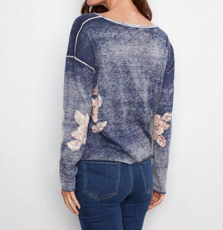 Charlie B - Reverse Print Floral V-neck Sweater