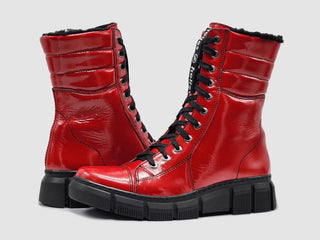 Helios - Botas femininas de couro com forro de pele de Medusa e zíper