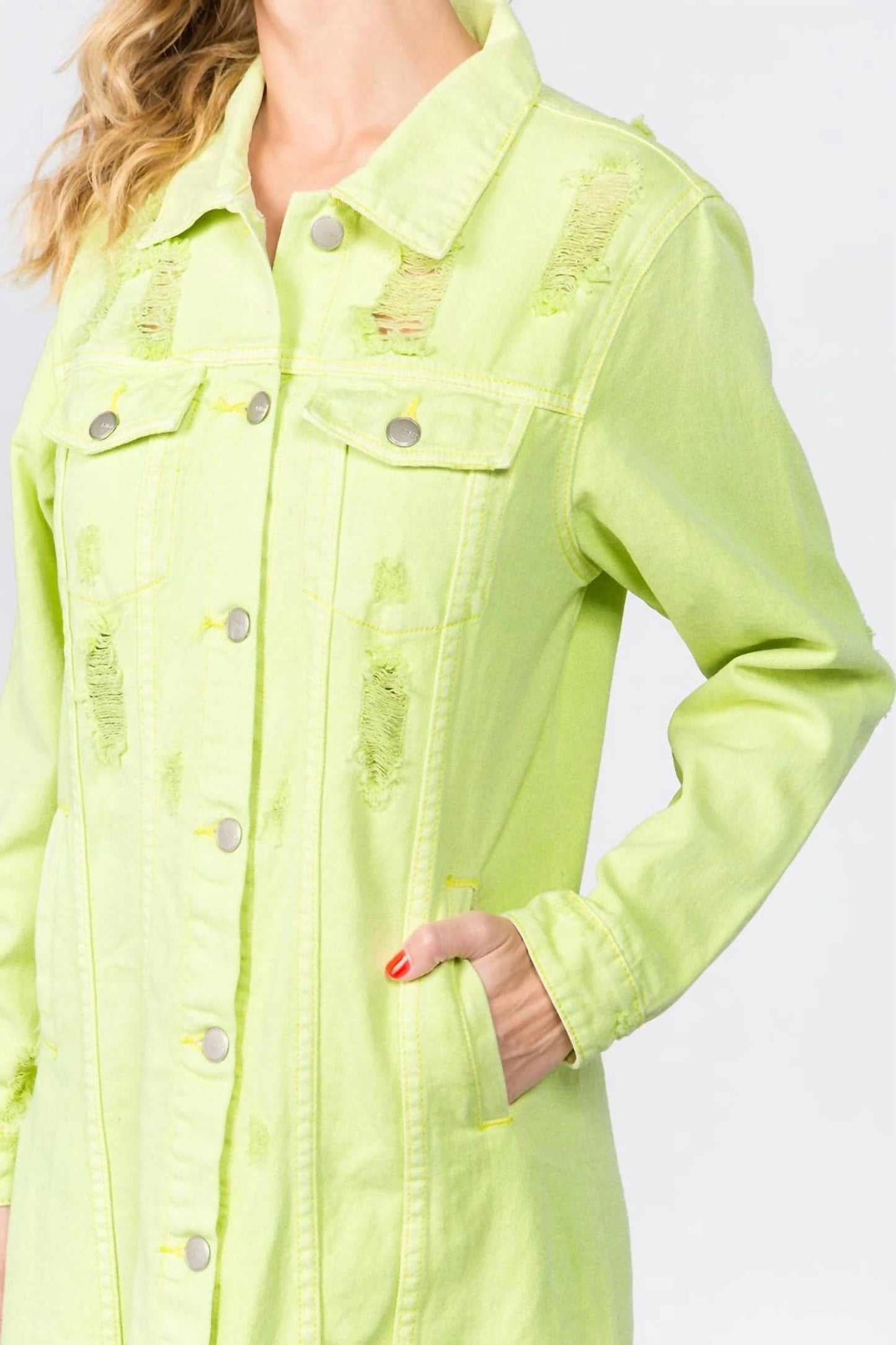 American Bazi - Chic Distressed Denim Button-up Dress