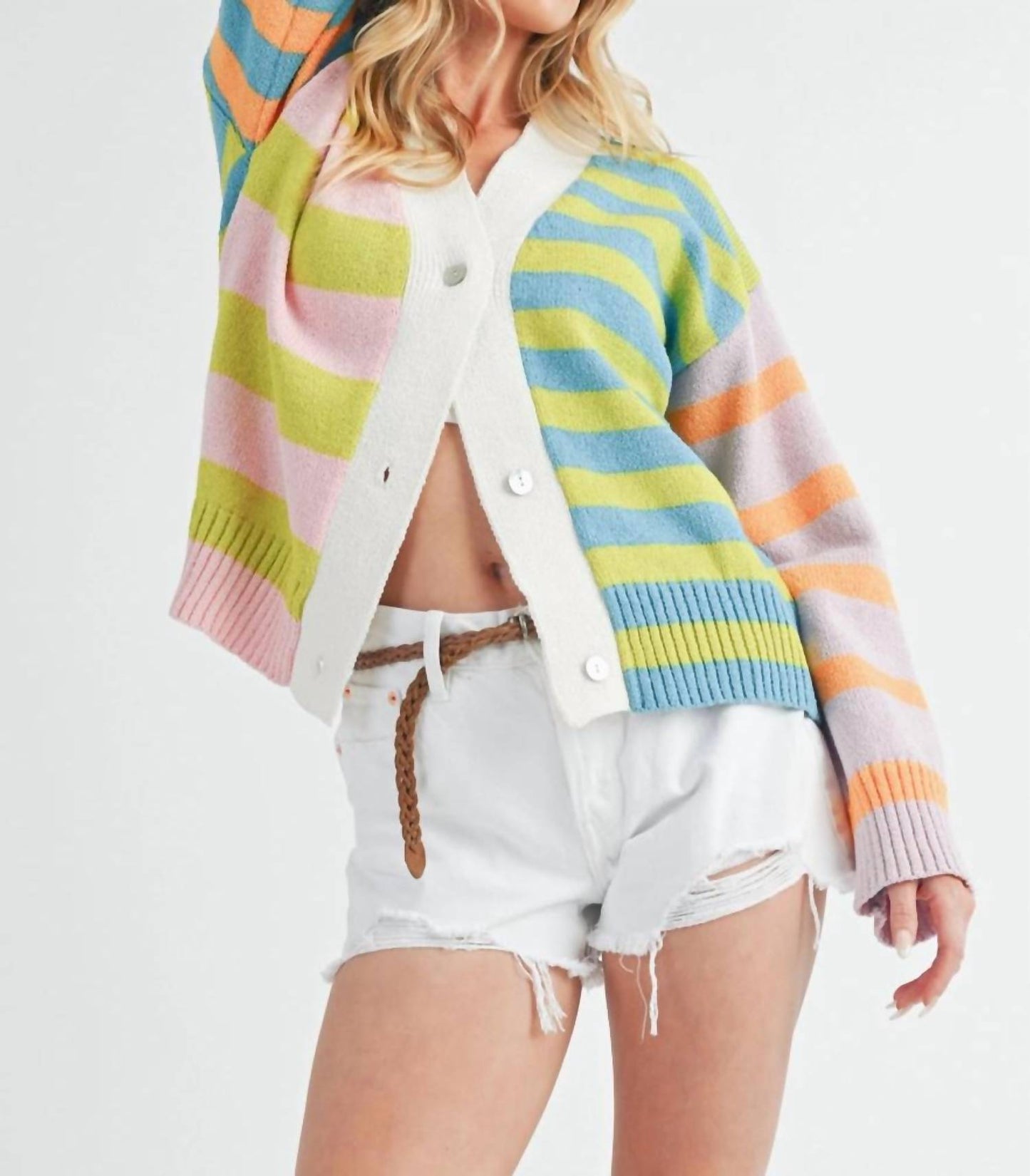 Aemi + Co - Pastel V Neck Button Closure Cardigan