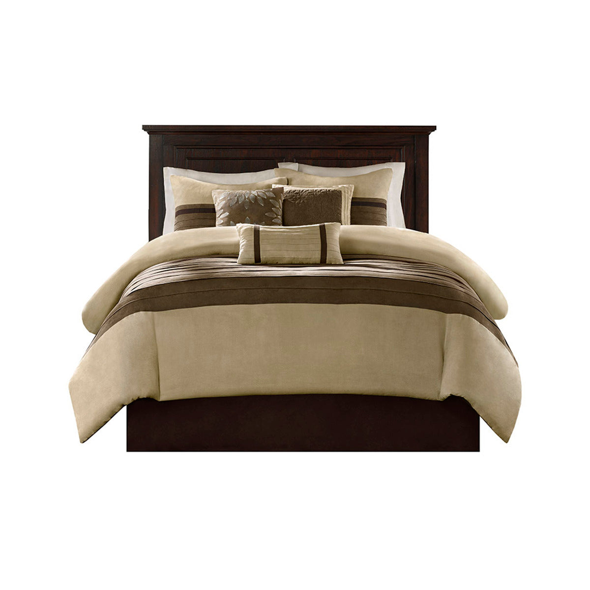 7 PC Pieced Faux Suede Comforter Set Natural Cal King