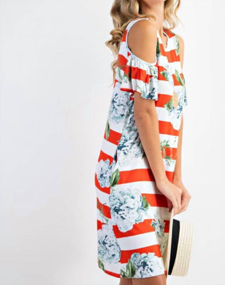 143 Story - Vestido com listras florais e ombros descobertos