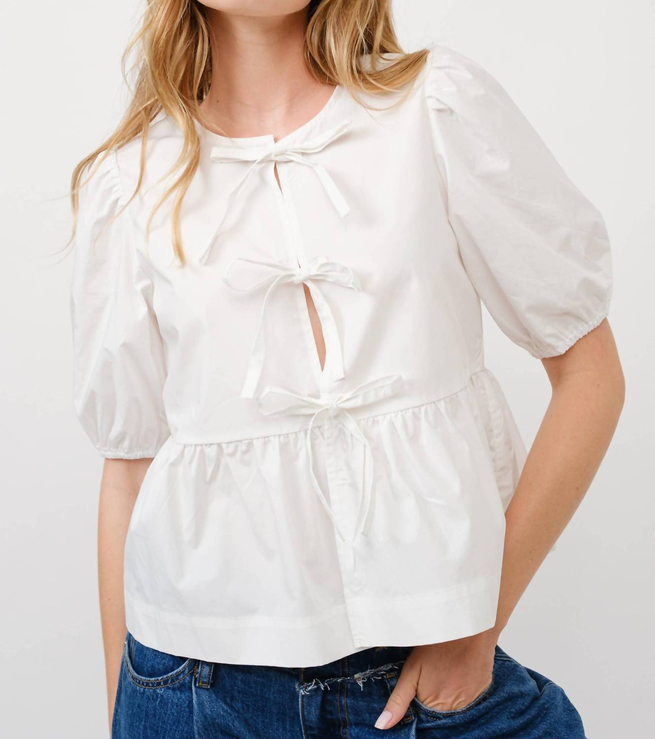 Aaron & Amber - Tie Front Peplum Blouse