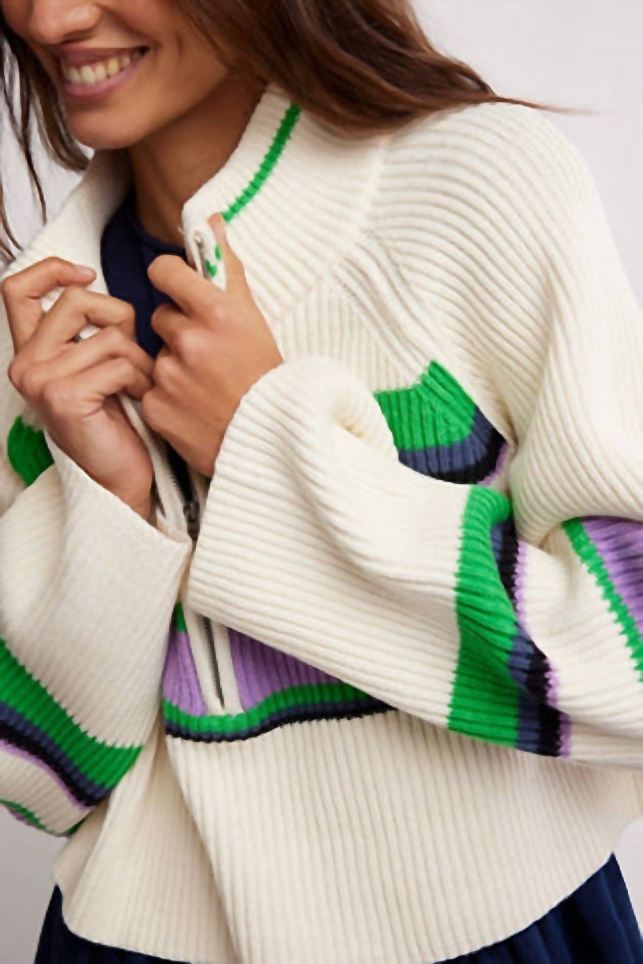 Free People - Striped Greta Half Zip Sweater